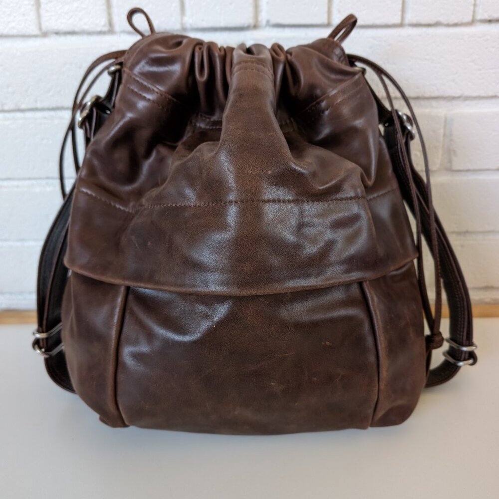 Rough & Tumble Rothko Bourbon and Cognac Leather Hangbag Purse Cinch Bag Pocket